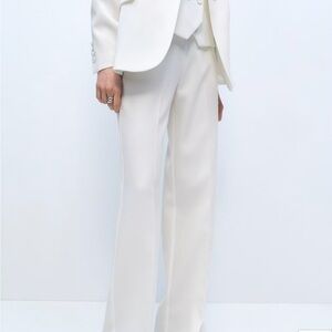 Mango White High-Waisted Trousers wide leg pants
